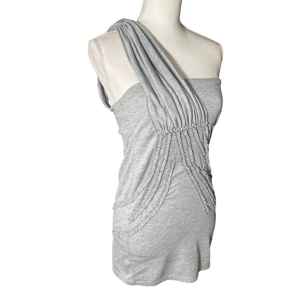 Free People Gray One Shoulder Ruffle Tunic Top Heathered Asymmetric Size M Boho - Picture 11 of 13